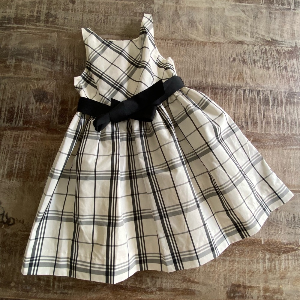 Polo Ralph Lauren Little Girl's Plaid Taffeta Dress White Black Plaid Size 5